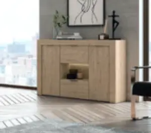 Aparador Nature APN180 cambrian efecto madera con 3 puertas, cajón central y hueco decorativo.