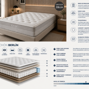 Colchón Berlín de Dreemleand con muelles ensacados de 5 zonas, visco gel y visco carbono de doble cara.