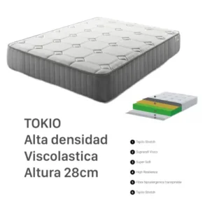 Colchón visco modelo Tokio con HR de 30kg y altura de 28cm.