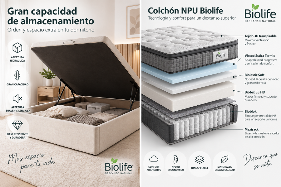 Detalles del canapé y colchón NPU Biolife