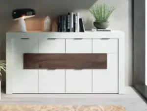 Aparador Nature ACC180 blanco efecto madera con cajón central para salón moderno