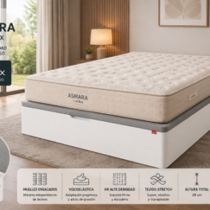 Canapé abatible blanco con tapa 3D gris y colchón Asmara de Lamflex