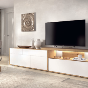 composición de salón moderna Duo 02 con mueble almacenaje y estante tv.