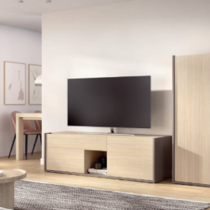 mueble moderno de salón Duo 08 en natural y grafito con módulo para televisión