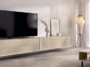 composición moderna de salón Duo 18 estilo nórdico en blanco y madera