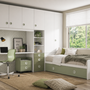 Dormitorio juvenil con armario y puente composición 11