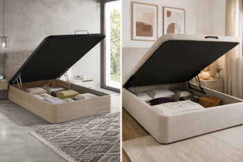 Canapé abatible de madera o tapizado en dormitorio moderno