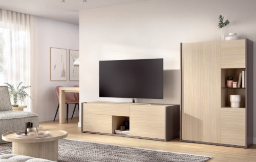 Muebles de salón modernos con mueble para televisión y armario auxiliar en Fuenlabrada